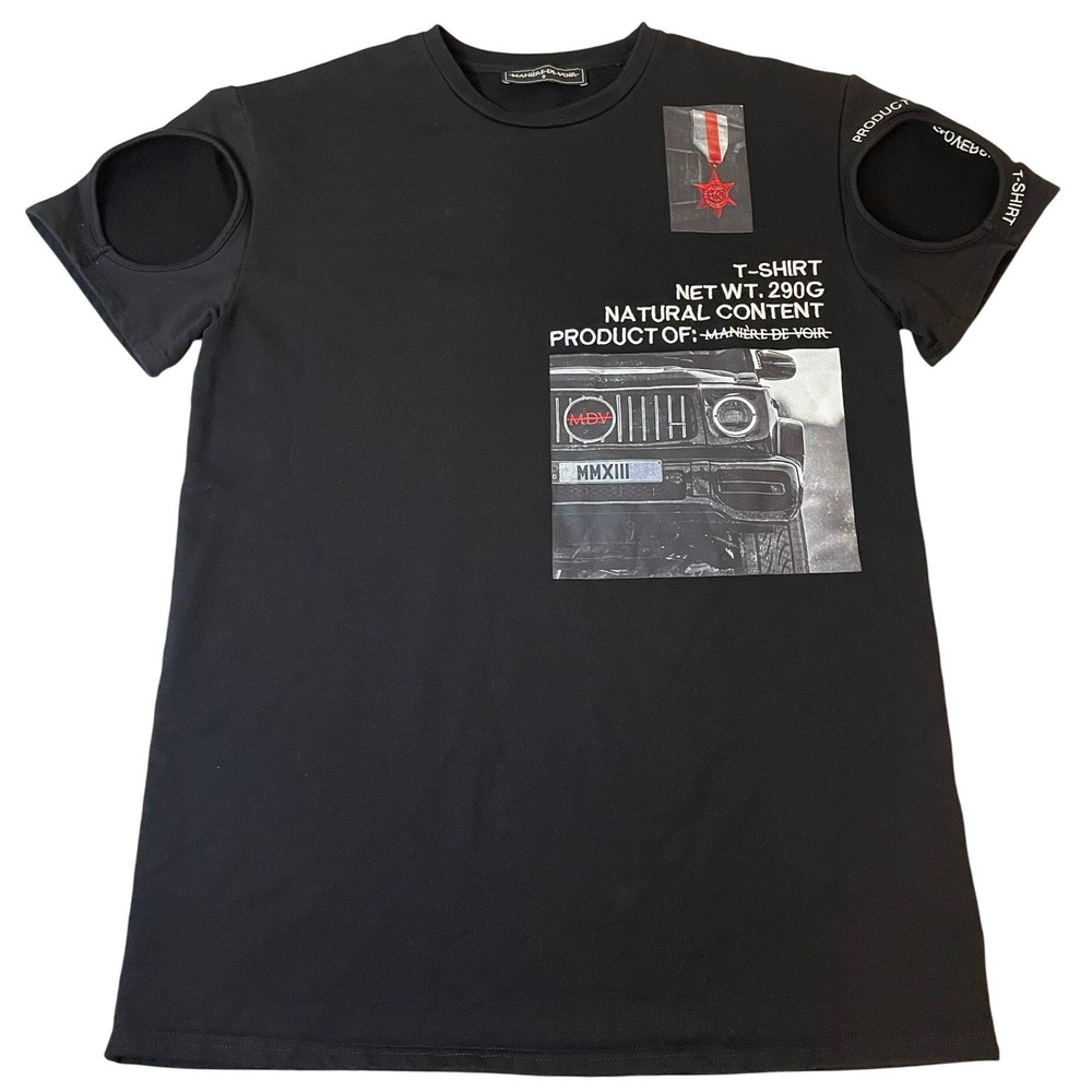 MANIERE DE VOIR Black Cut Out Graphic Tee Punk Womens Urban 8 Edgy Heavyweight